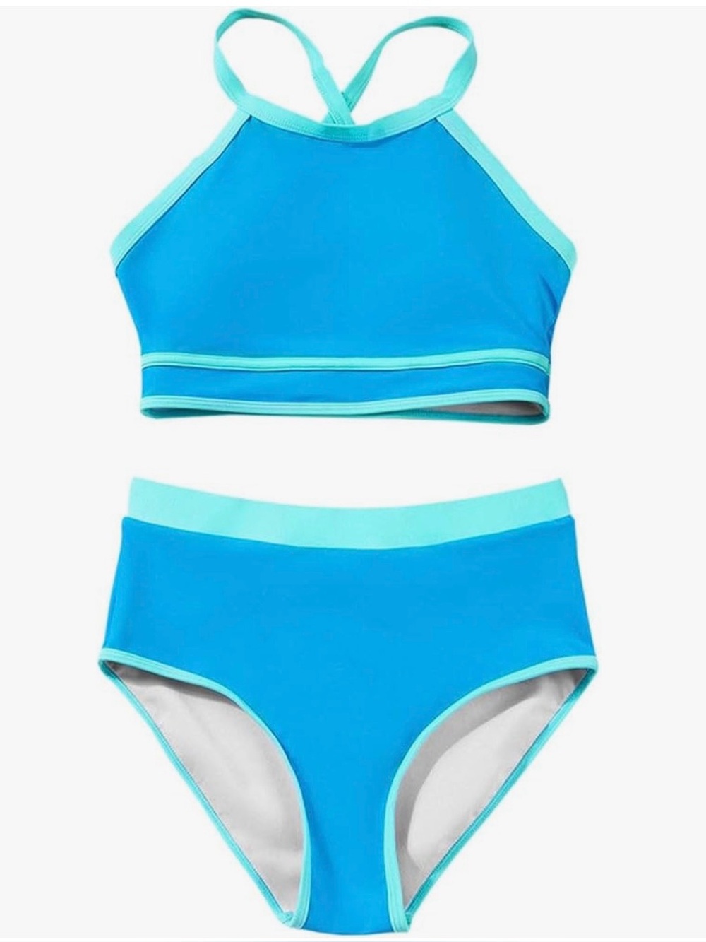 Women’s Crisscross Round Neck High Waisted Color Block Swimsuit 2 Piece NWOT - Picture 2 of 5